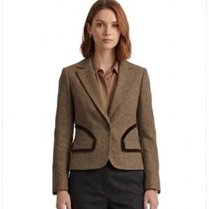 NWT Club Monaco “Albina” Blazer Brown Tweed & Velvet Ralph Lauren Style Size 0